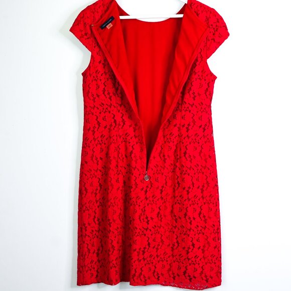 TOMMY HILFIGER Red Lace Cap Sleeve Shift Dress - Size 10 - Picture 9 of 13